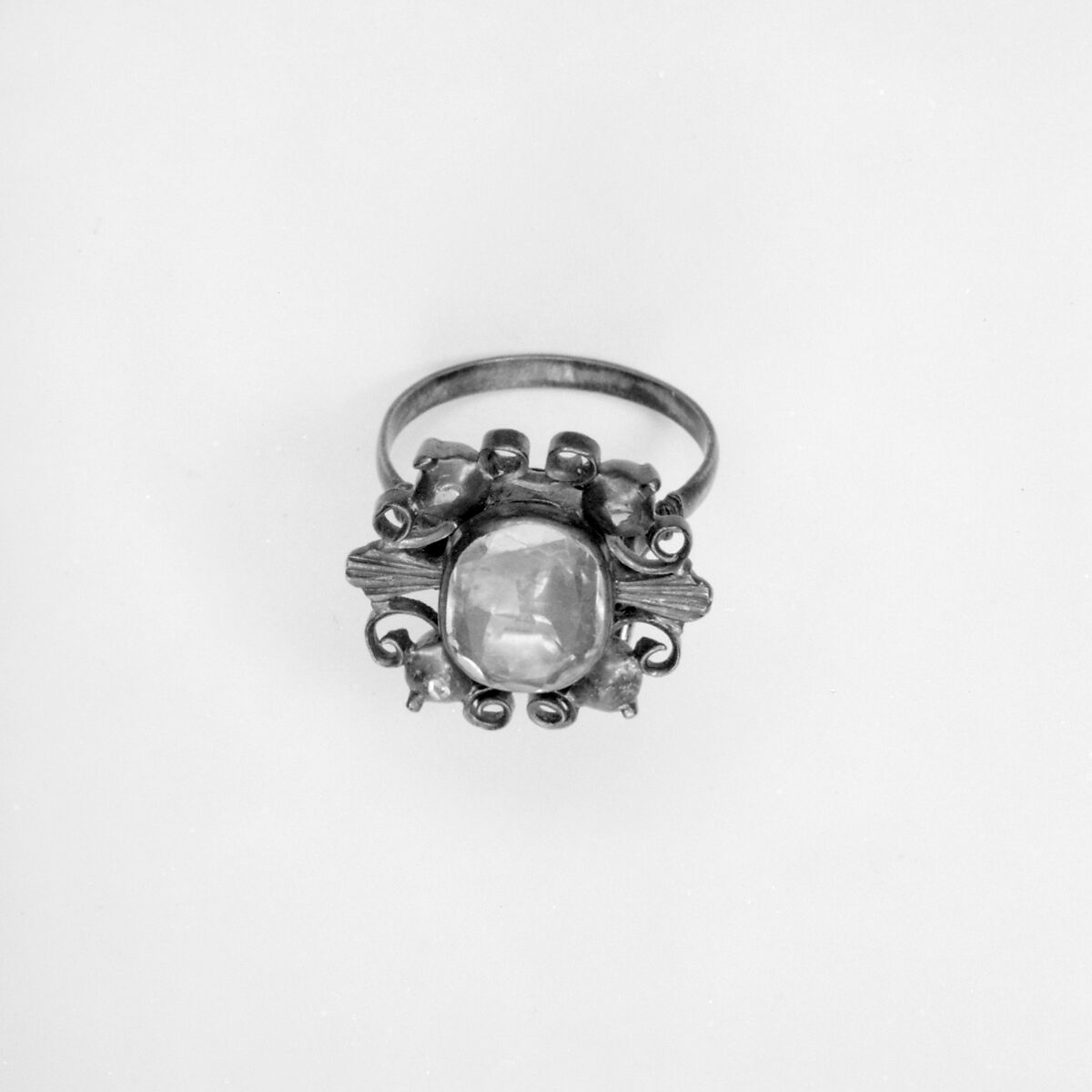Ring, Silver, pink-foiled stone, probably Portuguese 