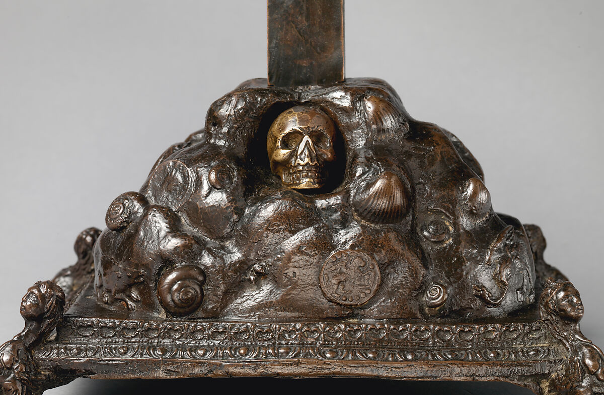 Crucifix on a Golgotha base, Base by Giuseppe de' Levi (Italian, Verona 1522–1611/14 Verona), Corpus: bronze, fire-gilt; cross and base: bronze, Italian, Verona