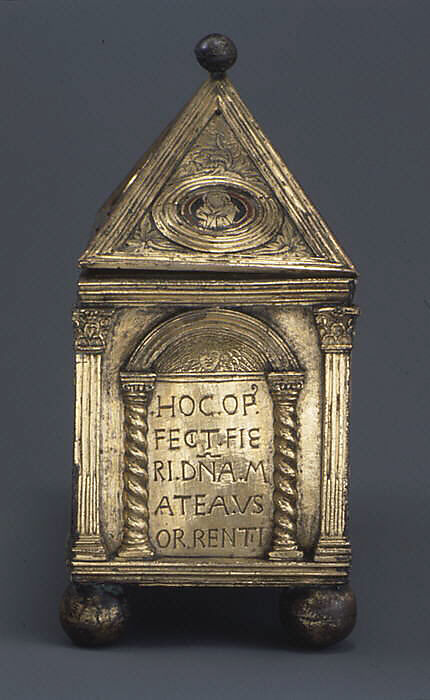Reliquary casket, Circle of Lorenzo Ghiberti (Italian, Florence 1378–1455 Florence), Gilt copper and champlevé enamel, Italian, Florence
