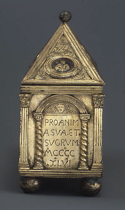 Reliquary casket, Circle of Lorenzo Ghiberti (Italian, Florence 1378–1455 Florence), Gilt copper and champlevé enamel, Italian, Florence