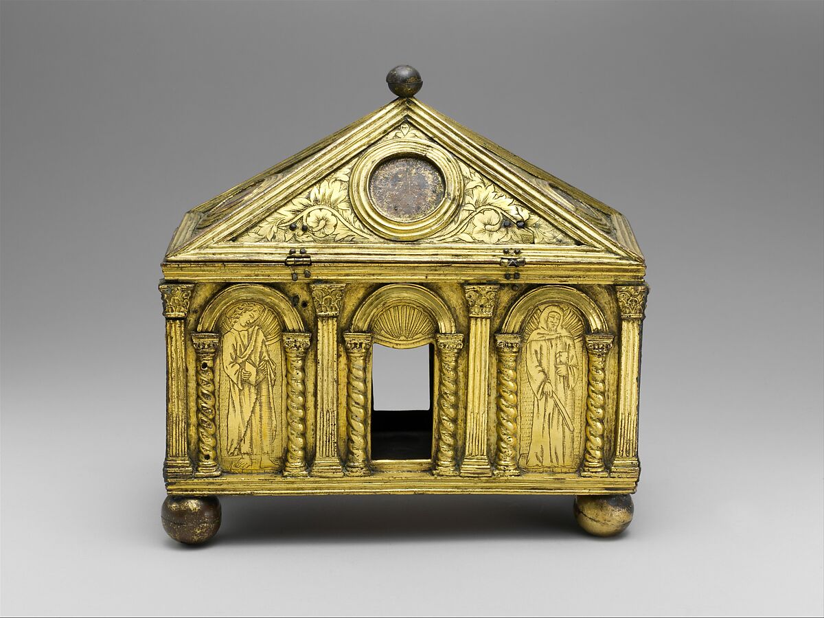Reliquary casket, Circle of Lorenzo Ghiberti (Italian, Florence 1378–1455 Florence), Gilt copper and champlevé enamel, Italian, Florence