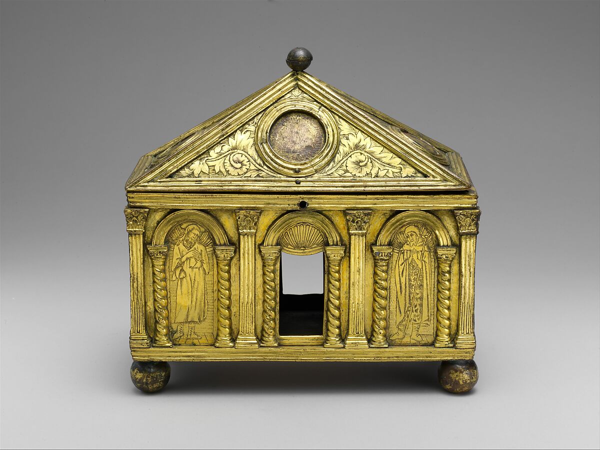 Reliquary casket, Circle of Lorenzo Ghiberti (Italian, Florence 1378–1455 Florence), Gilt copper and champlevé enamel, Italian, Florence 