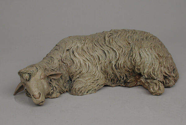 Sleeping sheep, Polychromed terracotta body, Italian, Naples 