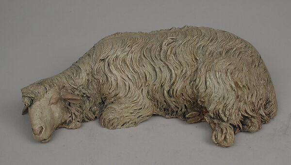 Sleeping sheep, Polychromed terracotta body, Italian, Naples