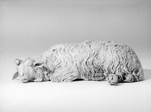 Sleeping sheep, Polychromed terracotta body, Italian, Naples
