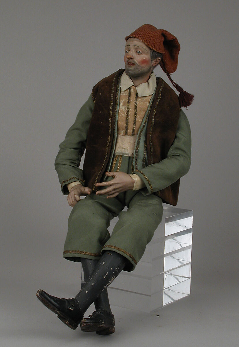 Man, Polychromed terracotta head; wooden limbs; body of wire wrapped in tow; silk garments; glass eyes, Italian, Naples