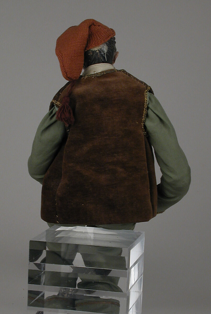 Man, Polychromed terracotta head; wooden limbs; body of wire wrapped in tow; silk garments; glass eyes, Italian, Naples