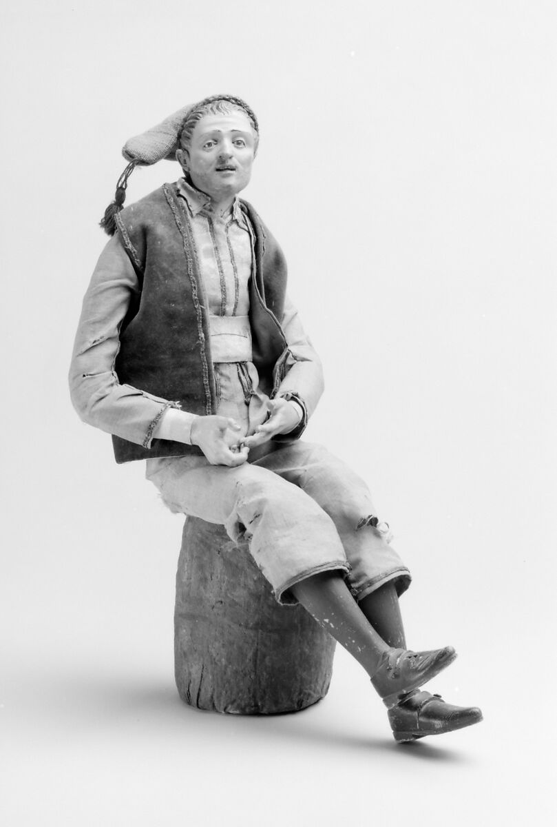 Man, Polychromed terracotta head; wooden limbs; body of wire wrapped in tow; silk garments; glass eyes, Italian, Naples