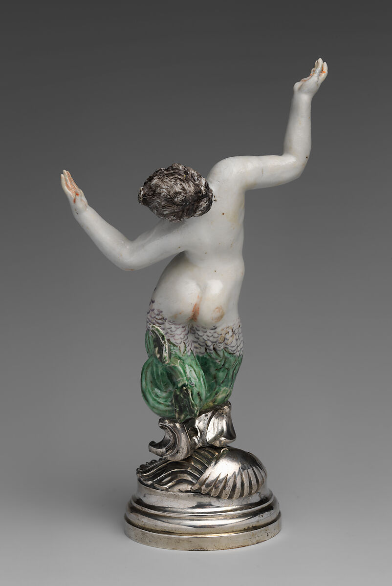 Merman (one of six), Doccia Porcelain Manufactory (Italian, 1737–1896), Hard-paste porcelain, silver, Italian, Florence