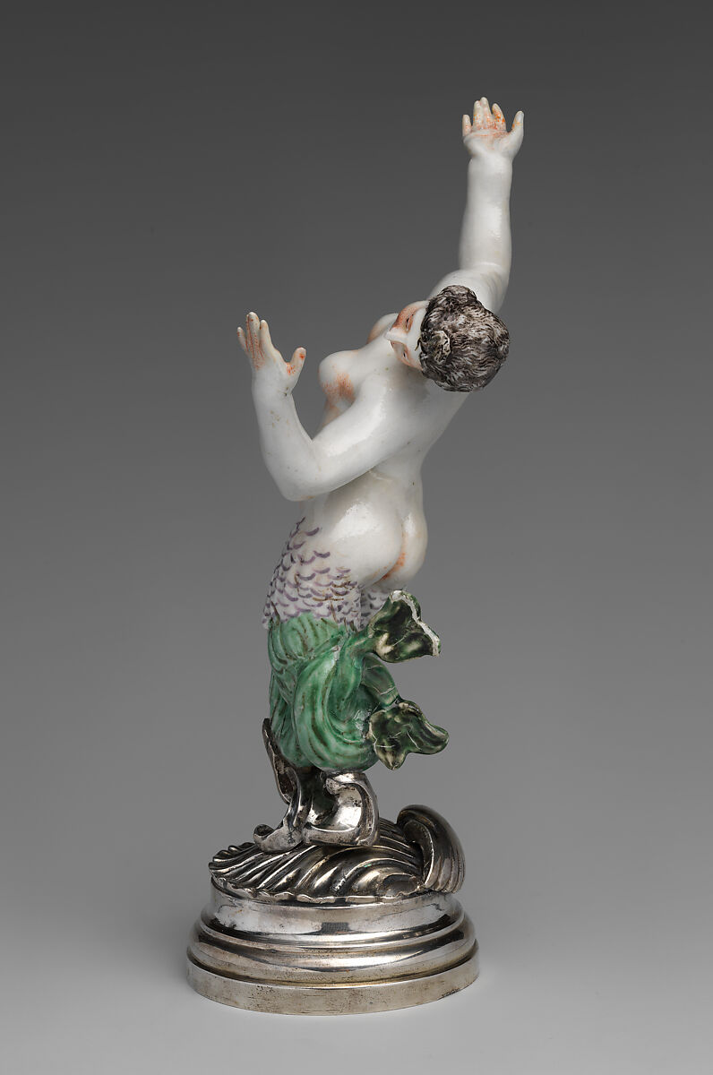 Merman (one of six), Doccia Porcelain Manufactory (Italian, 1737–1896), Hard-paste porcelain, silver, Italian, Florence