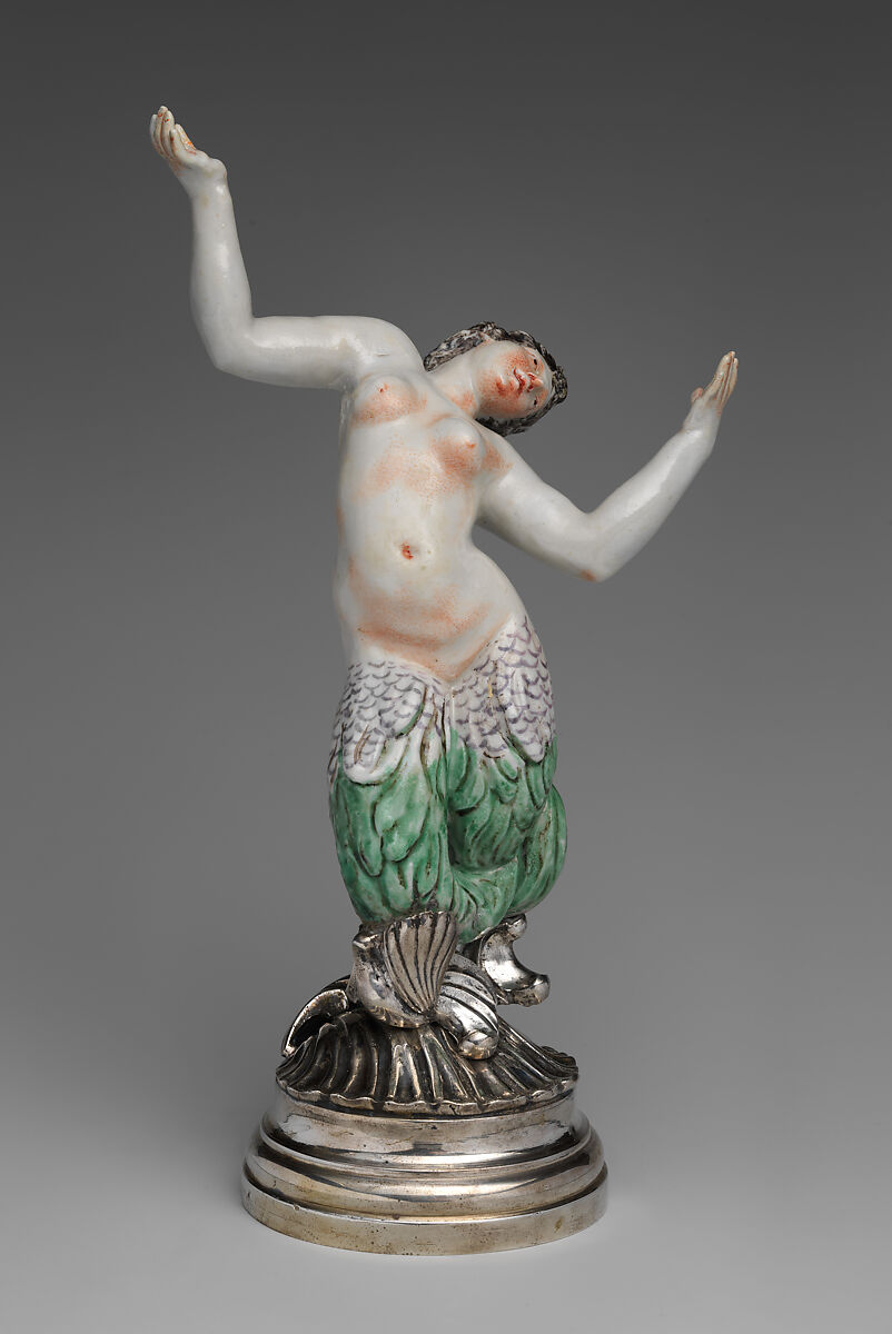 Merman (one of six), Doccia Porcelain Manufactory (Italian, 1737–1896), Hard-paste porcelain, silver, Italian, Florence