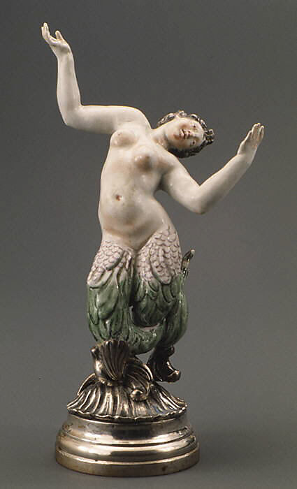 Merman (one of six), Doccia Porcelain Manufactory (Italian, 1737–1896), Hard-paste porcelain, silver, Italian, Florence 