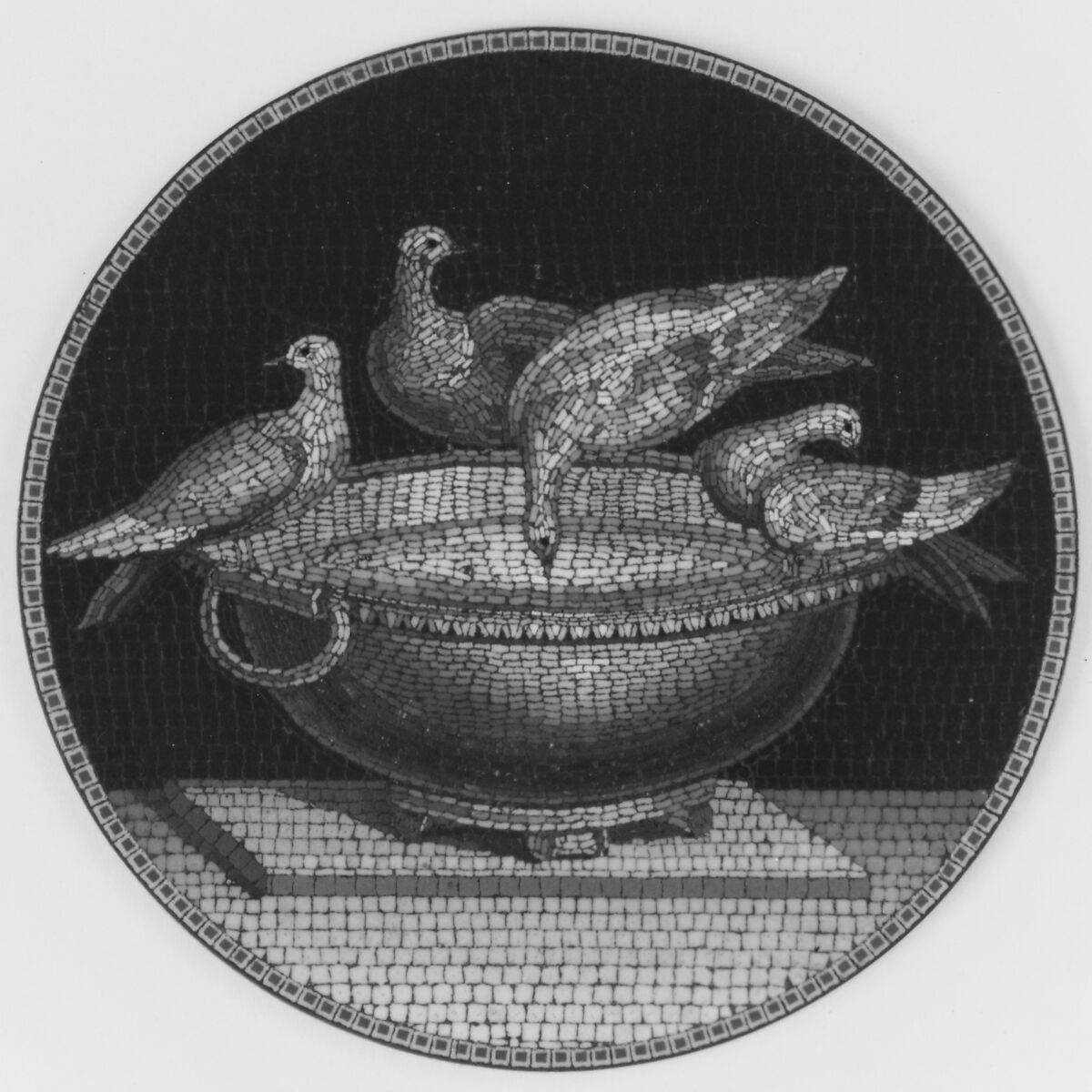 Doves of Pliny, Giacomo Raffaelli (Italian, 1753–1836), Glass mosaic on bronze, Italian, Rome 