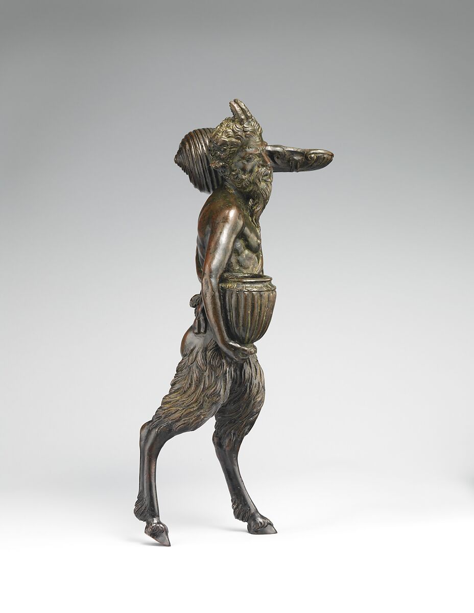 Striding Pan, Andrea Briosco, called Riccio (Italian, Trent 1470–1532 Padua), Bronze, Italian, Padua