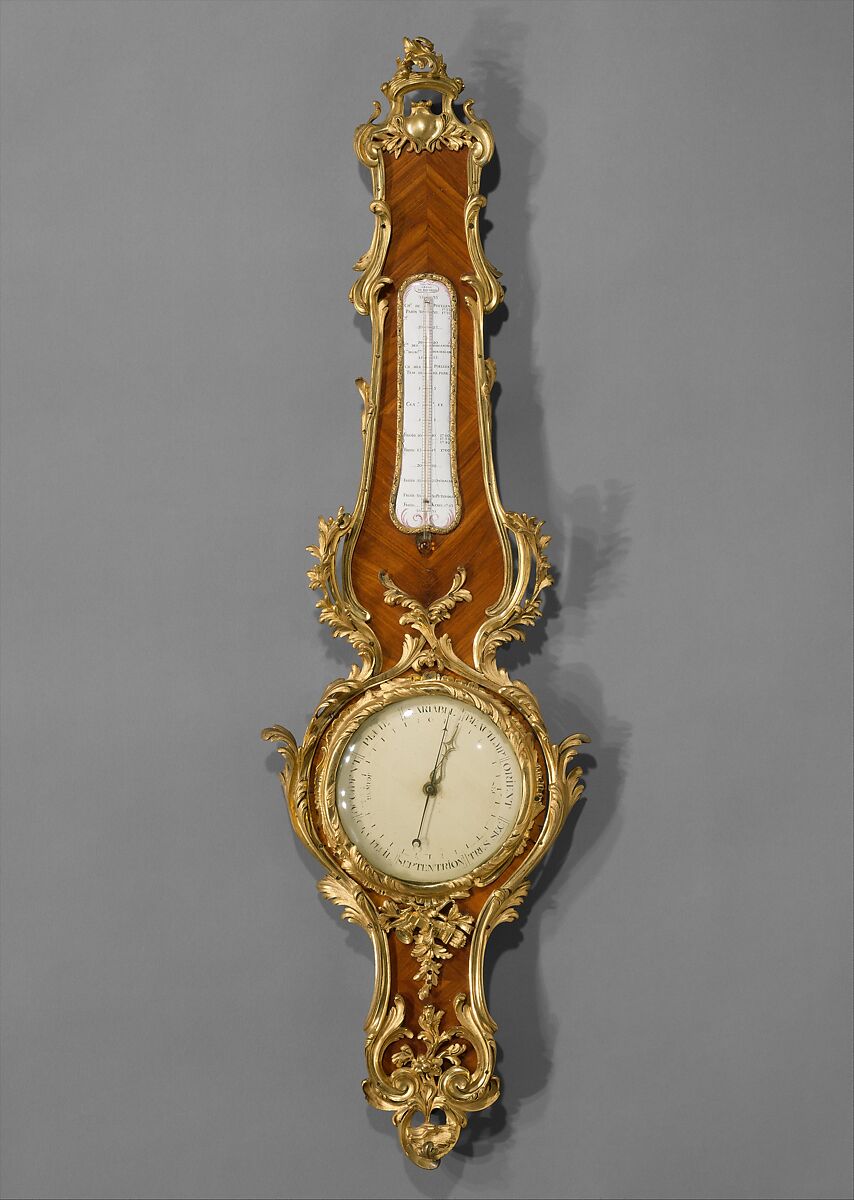 Wall barometer-thermometer, Clockmaker: Lange de Bourbon (French, active 1750–75), Oak veneered with rosewood, gilt-bronze mounts, French 