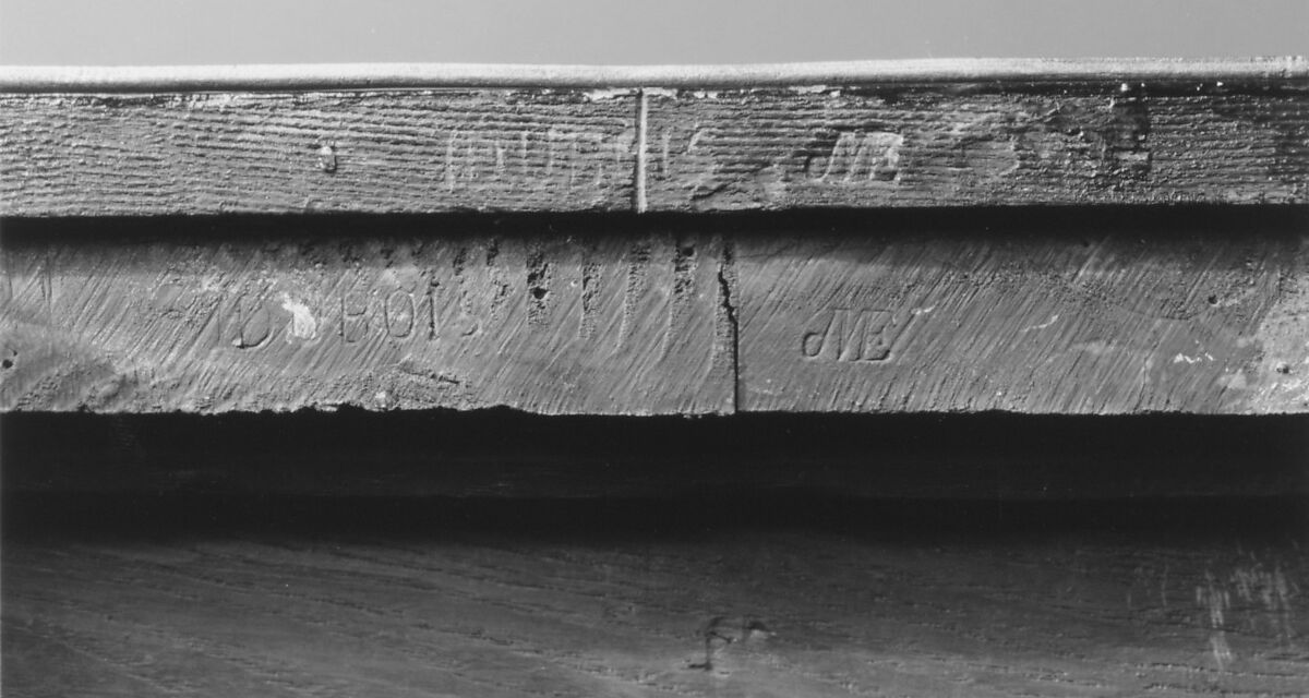 Drop-front secretaire (secrètaire à abattant), René Dubois (1737–1799, master 1755), Painted and varnished oak, veneered with European lacquer, mahogany, purplewood, gilt-bronze mounts, French, Paris