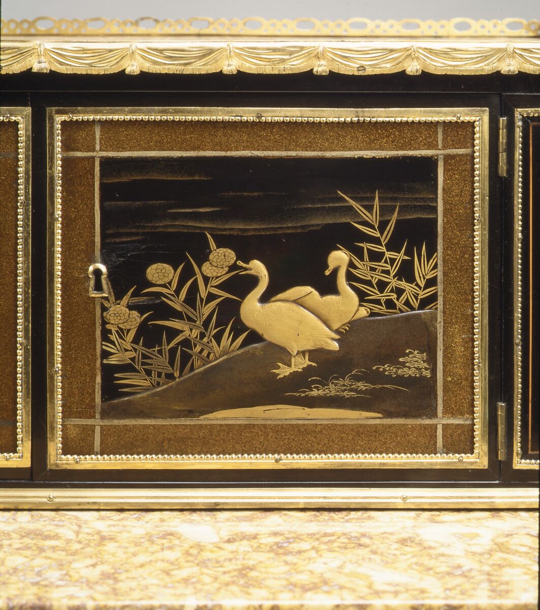 Desk (bonheur du jour), Claude-Charles Saunier (French, 1735–1807), Oak, veneered with ebony, Japanese lacquer, brecchilito marble and gilt-bronze mounts, French