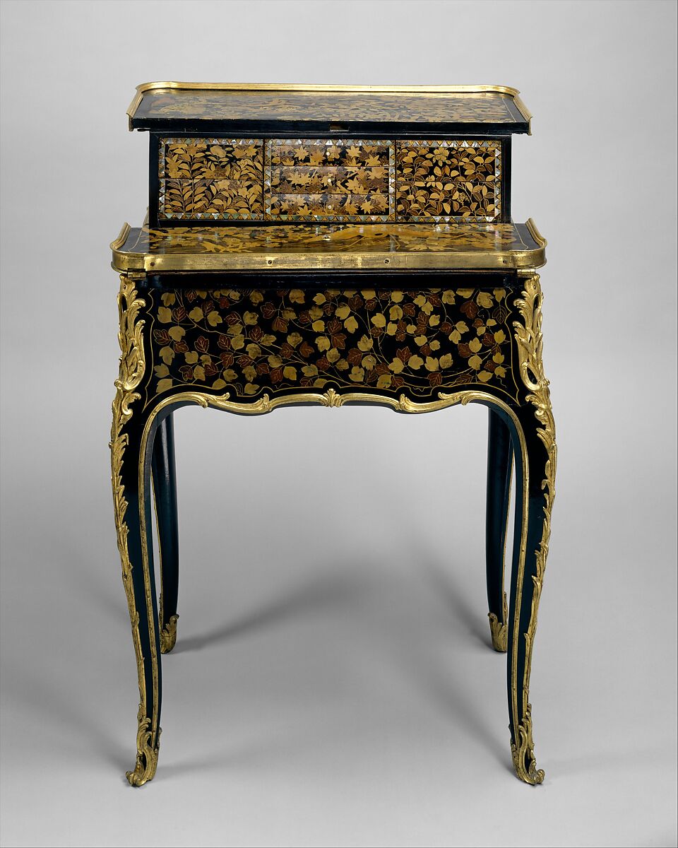Mechanical table à la Bourgogne, René Dubois (1737–1799, master 1755), Oak, veneered with Japanese Nambam lacquer; rosewood, gilt-bronze mounts, French