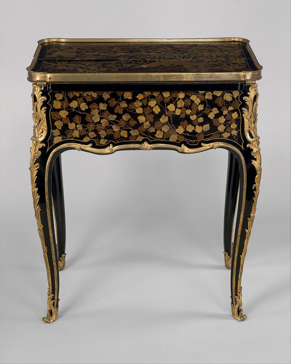Mechanical table à la Bourgogne, René Dubois (1737–1799, master 1755), Oak, veneered with Japanese Nambam lacquer; rosewood, gilt-bronze mounts, French