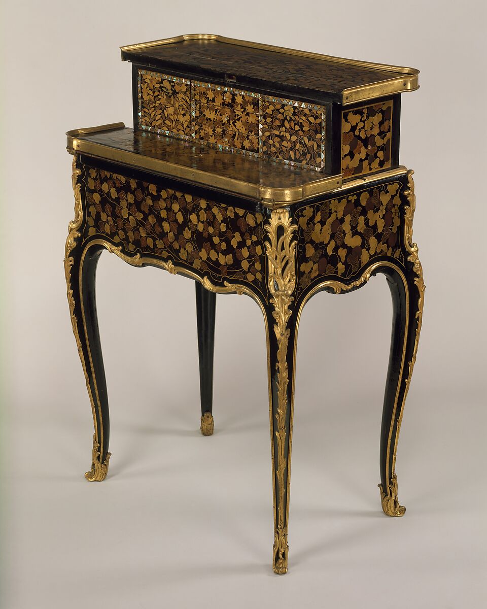 Mechanical table à la Bourgogne, René Dubois (1737–1799, master 1755), Oak, veneered with Japanese Nambam lacquer; rosewood, gilt-bronze mounts, French 