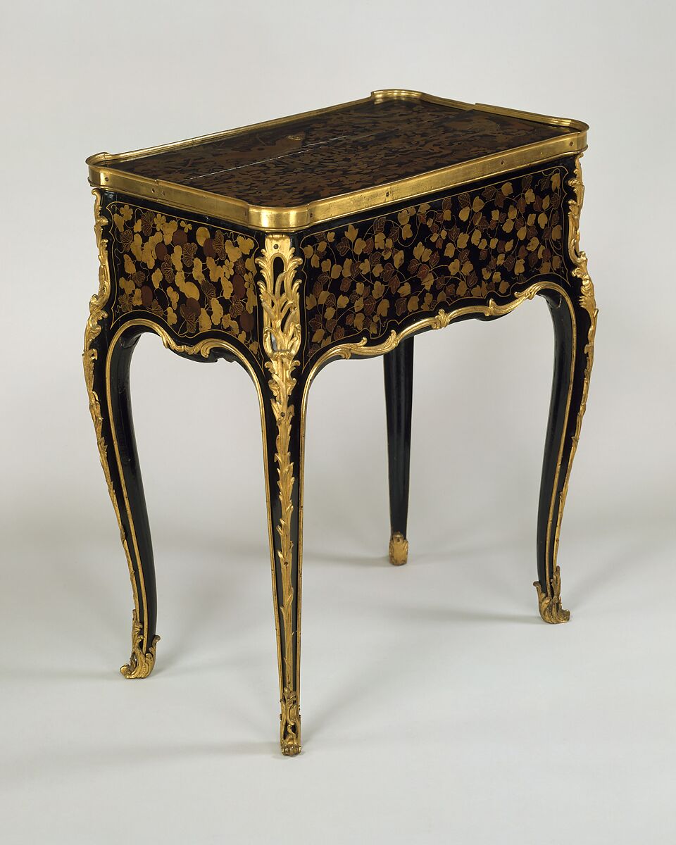 Mechanical table à la Bourgogne, René Dubois (1737–1799, master 1755), Oak, veneered with Japanese Nambam lacquer; rosewood, gilt-bronze mounts, French