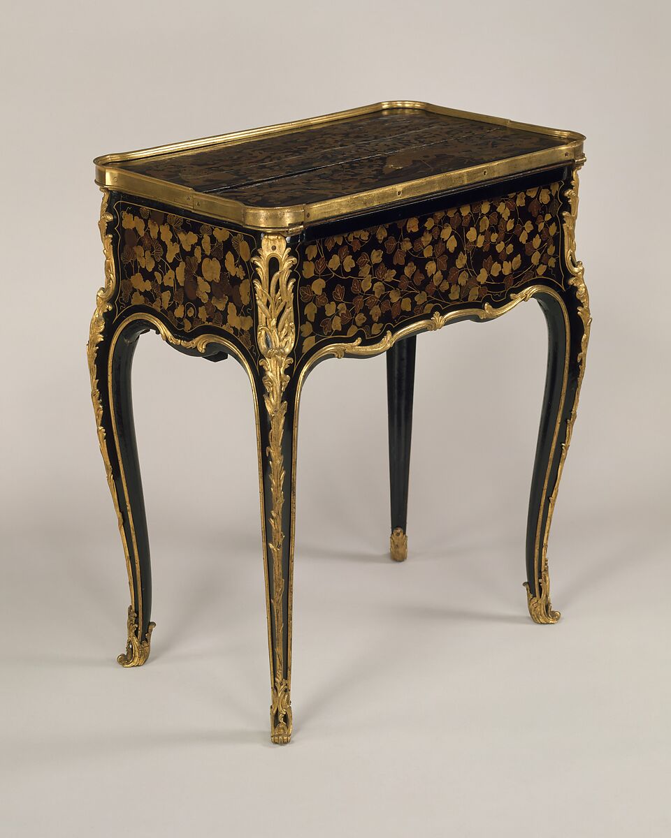 Mechanical table à la Bourgogne, René Dubois (1737–1799, master 1755), Oak, veneered with Japanese Nambam lacquer; rosewood, gilt-bronze mounts, French