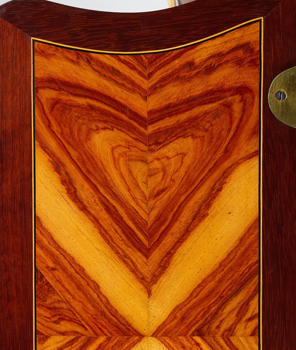 Mechanical table, Jean-François Oeben (French, born Germany, Heisenberg 1721–1763 Paris), Oak veneered with mahogany, kingwood, and tulipwood, with marquetry of mahogany, rosewood, holly, and various other woods; gilt-bronze mounts; imitation Japanese lacquer; replaced silk, French