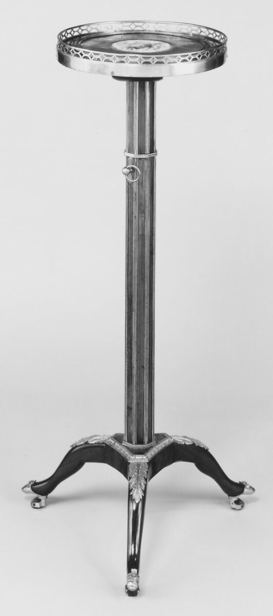Candlestand, Porcelain plaques by Sèvres Manufactory (French, 1740–present), Pine veneered with tulipwood; mahogany legs; gilt bronze, soft-paste porcelain, French, Sèvres 