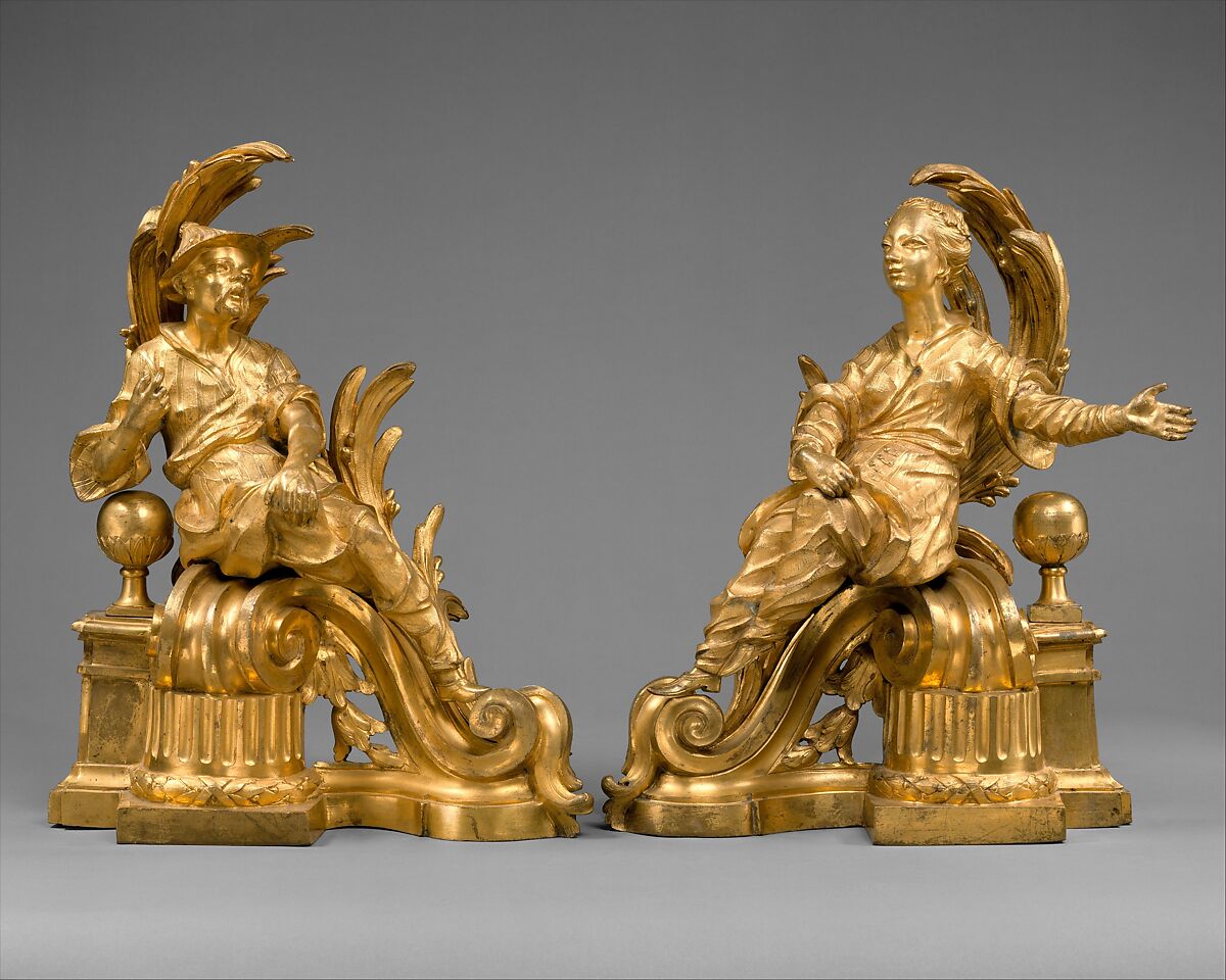 Pair of firedogs, Gilt bronze, French 