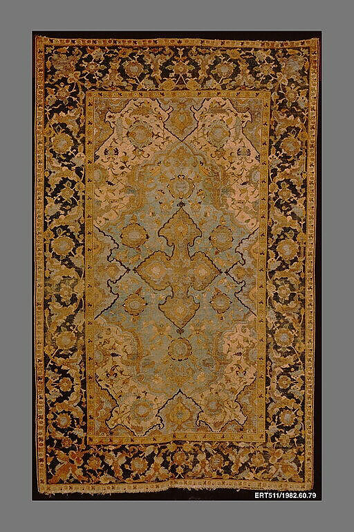 Rug, Foundation: cotton; supplementary weft: metallic thread; pile: silk, Sehna knot, Persian, possibly Isfahan 