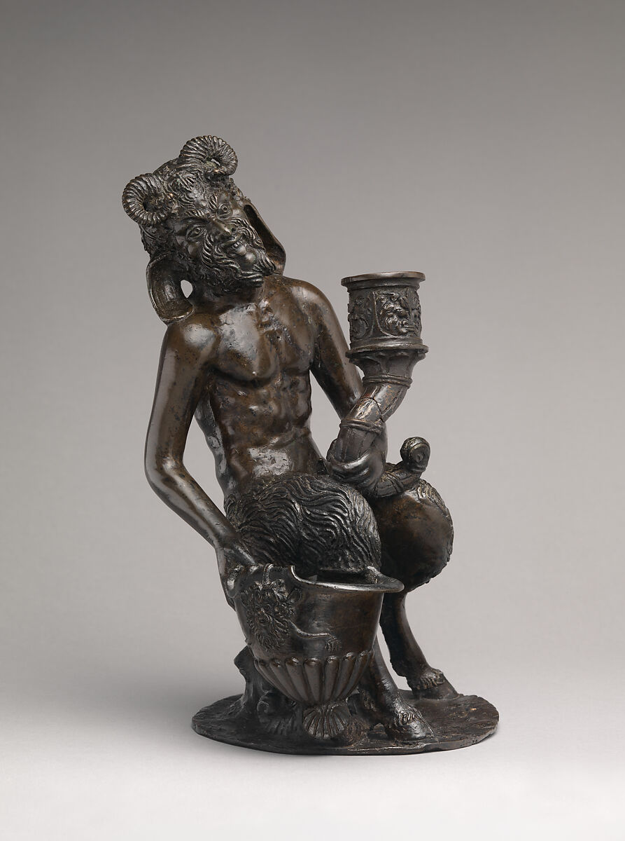 Seated satyr with an inkwell and a candlestick, Bronze, Northern Italian 