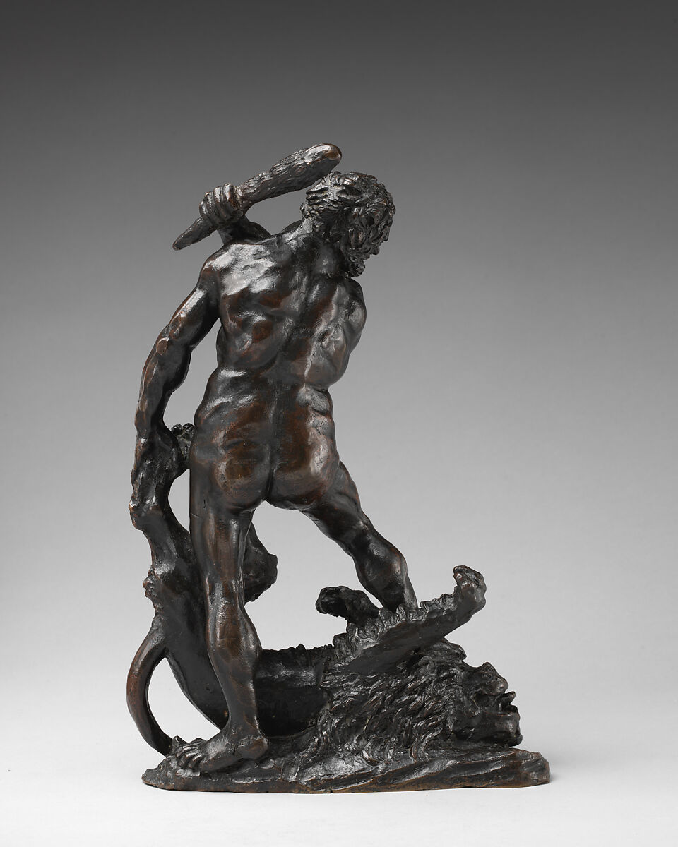 Hercules and the Nemean Lion, Bronze, with brown lacquer patina, Italian or German