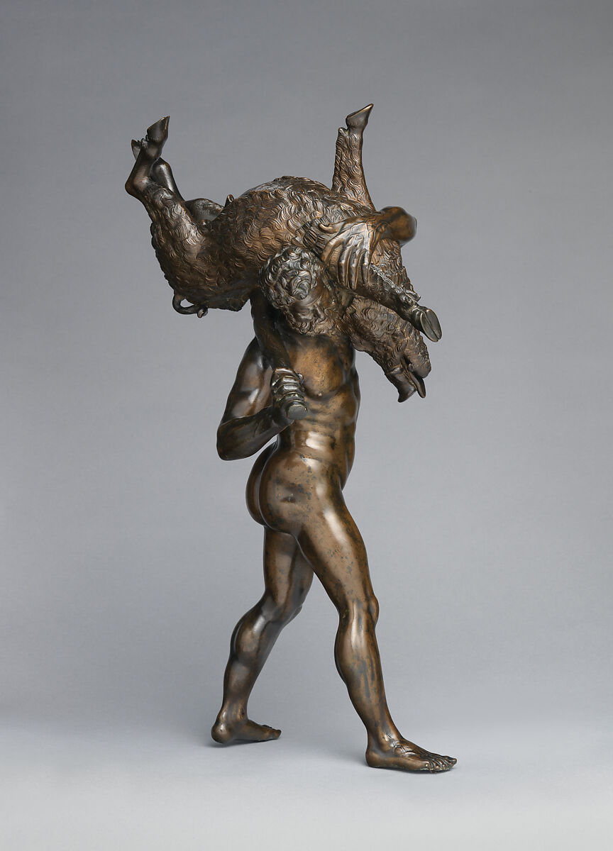 Hercules and the Erymanthian boar, After a model by Giambologna (Netherlandish, Douai 1529–1608 Florence), Bronze, with red-brown lacquer patina, Italian, probably Florence