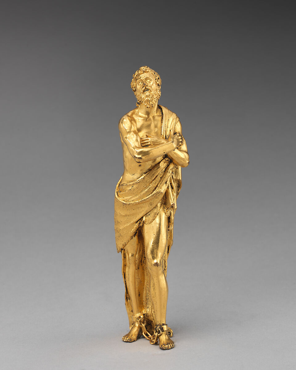 Prisoner, Bronze, later fire gilding, Possibly northern Europe 