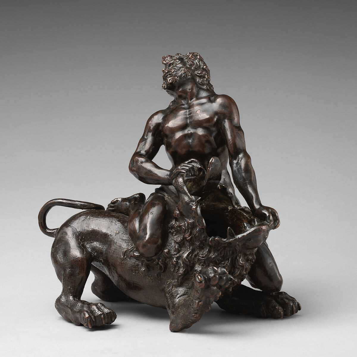 Samson and the Lion, Bronze, with red-brown natural patina, remains of dark brown lacquer, probably Italian