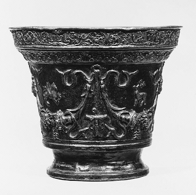 Renaissance-style mortar, Style of the workshop of Vincenzo Grandi (mentioned 1507–1577/78)  , and, Bronze, with dark brown lacquer patina, Italian, Padua or Trent 