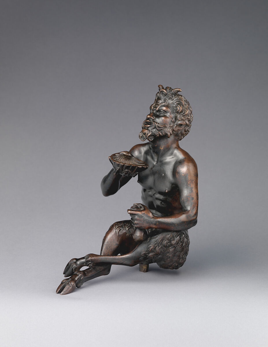 Seated satyr with a shell, Workshop of Andrea Briosco, called Riccio (Italian, Trent 1470–1532 Padua), Bronze, Italian 