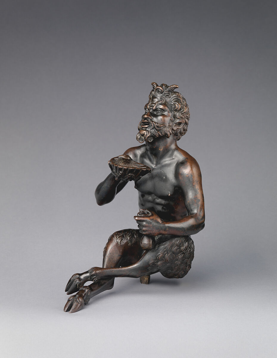 Seated satyr with a shell, Workshop of Andrea Briosco, called Riccio (Italian, Trent 1470–1532 Padua), Bronze, Italian
