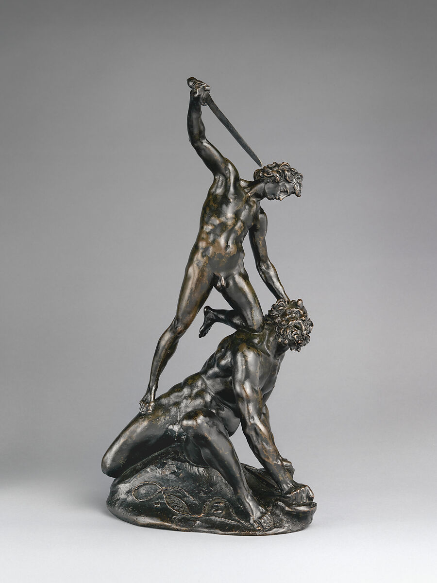 David and Goliath, Workshop of Francesco Fanelli (Italian, born Florence 1577, active Genoa (1605–30) and England (1632–39)), Bronze, England, composition modeled in the 1630s 