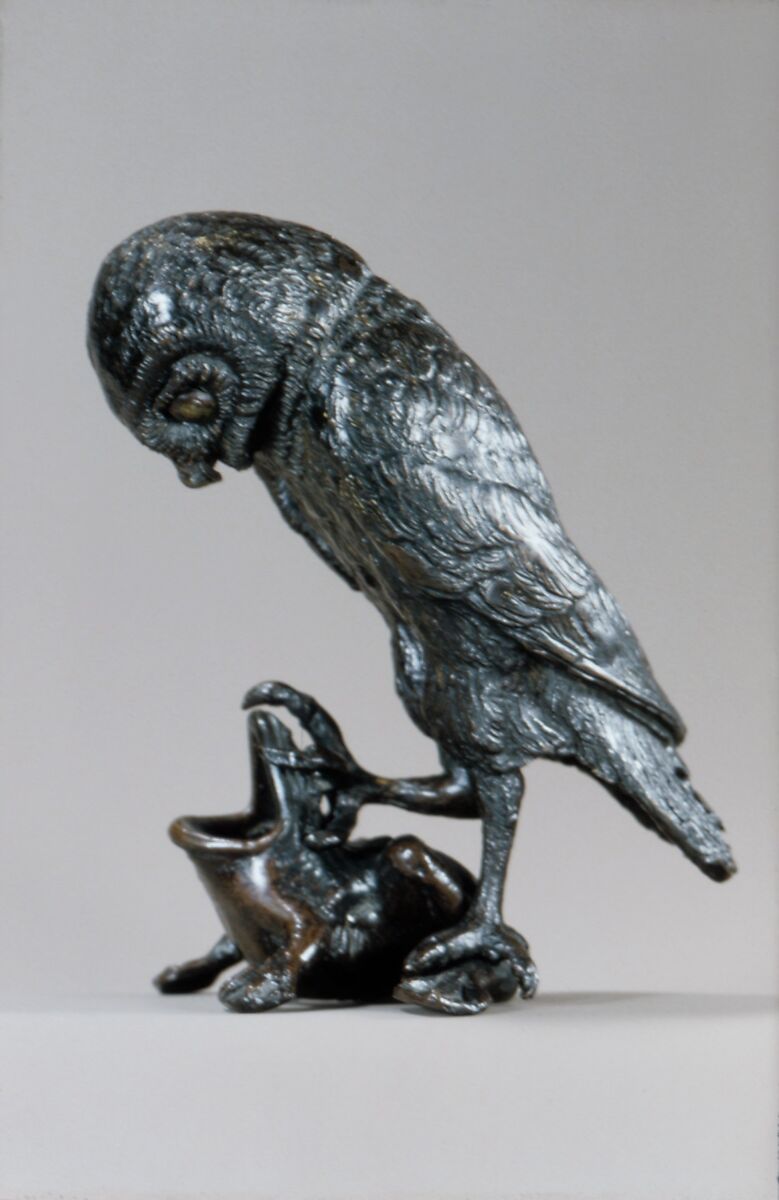 Owl on a Frog, Bronze, with brown lacquer patina, Austrian, Innsbruck 