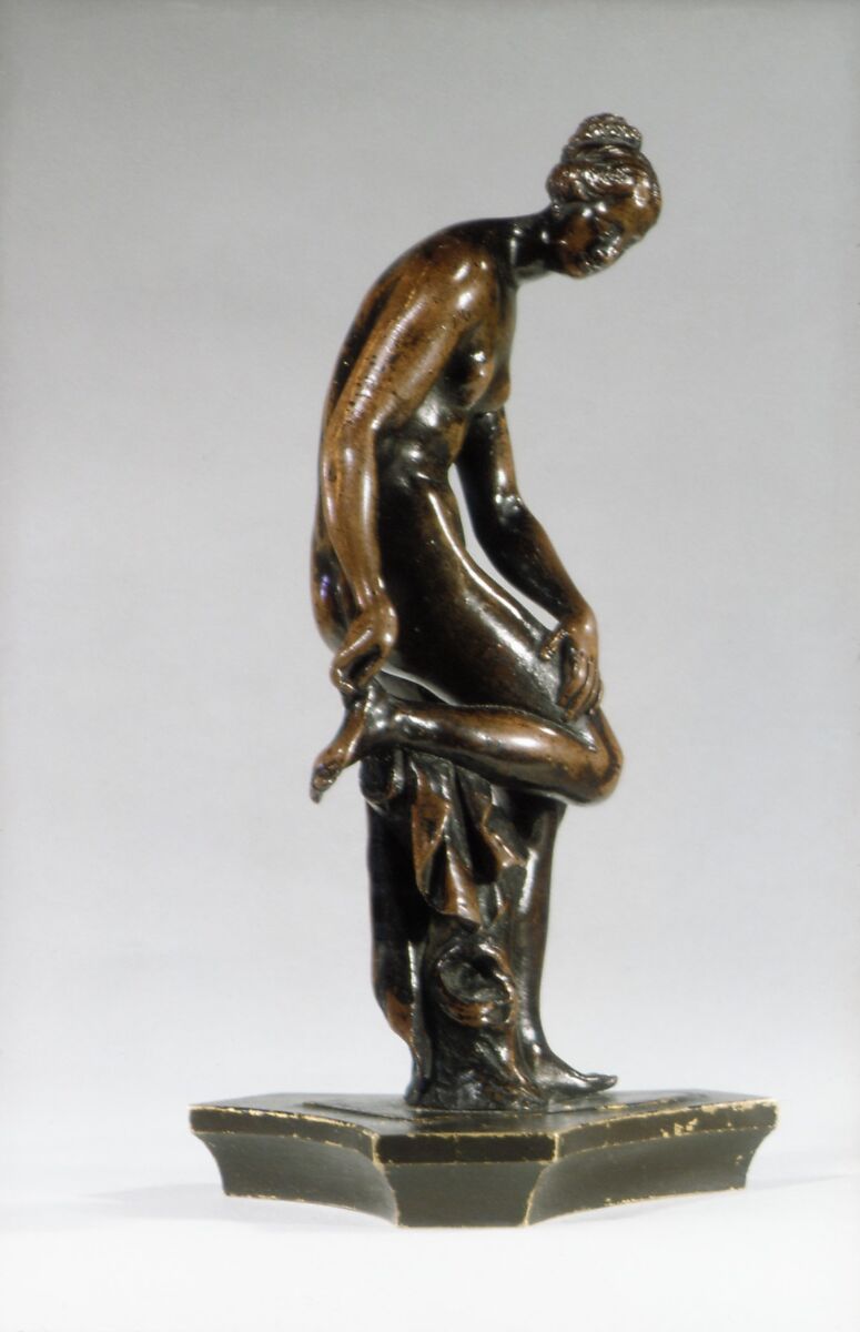 Bather, Barthélemy Prieur (French, Berzieux ca. 1536–1611 Paris), Bronze, with medium brown patina, and remains of dark brown lacquer, French 