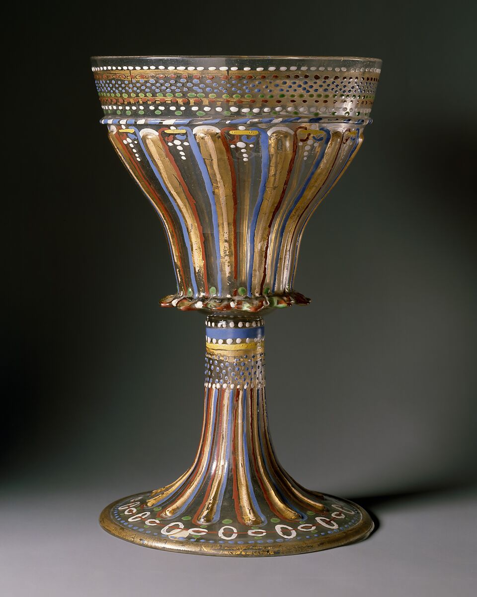 Standing cup, Glass, enameled and gilt, Italian, Venice (Murano) 
