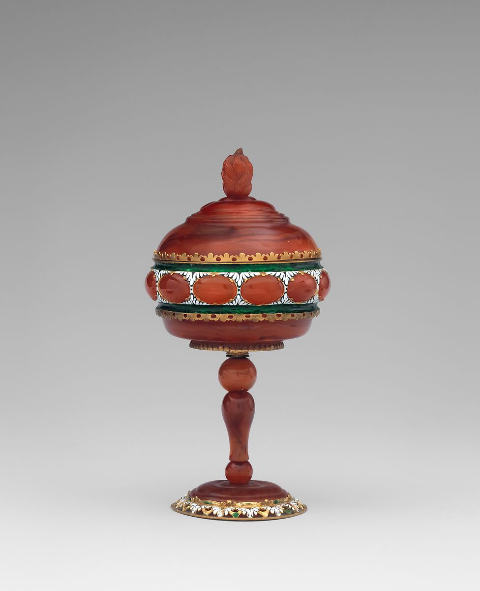 Cup with cover, Carnelian with enameled gold mounts, French 