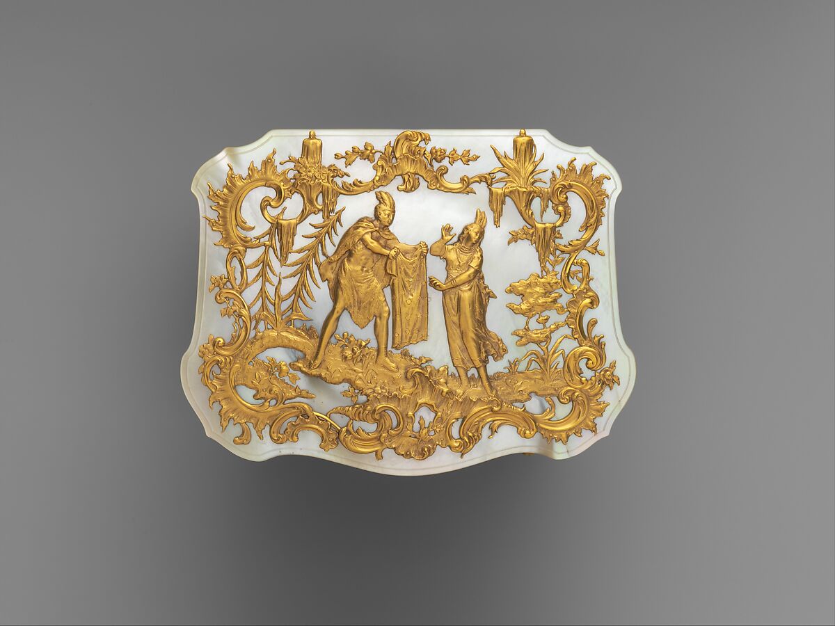 Nécessaire with watch, Casket: gold and mother-of-pearl, lined with dark-red velvet; Watch: brass and partly blued steel, German