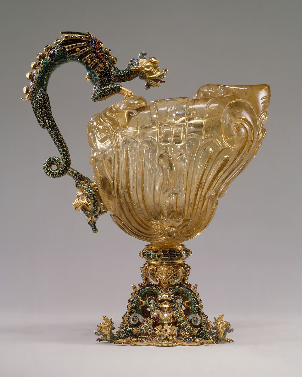Ewer, Attributed to the workshop of Ferdinand Eusebio Miseroni (Italian, active Prague, working 1656–84), Smoky rock crystal, enamel, gold, diamonds, Bohemian, Prague with French, Paris mounts