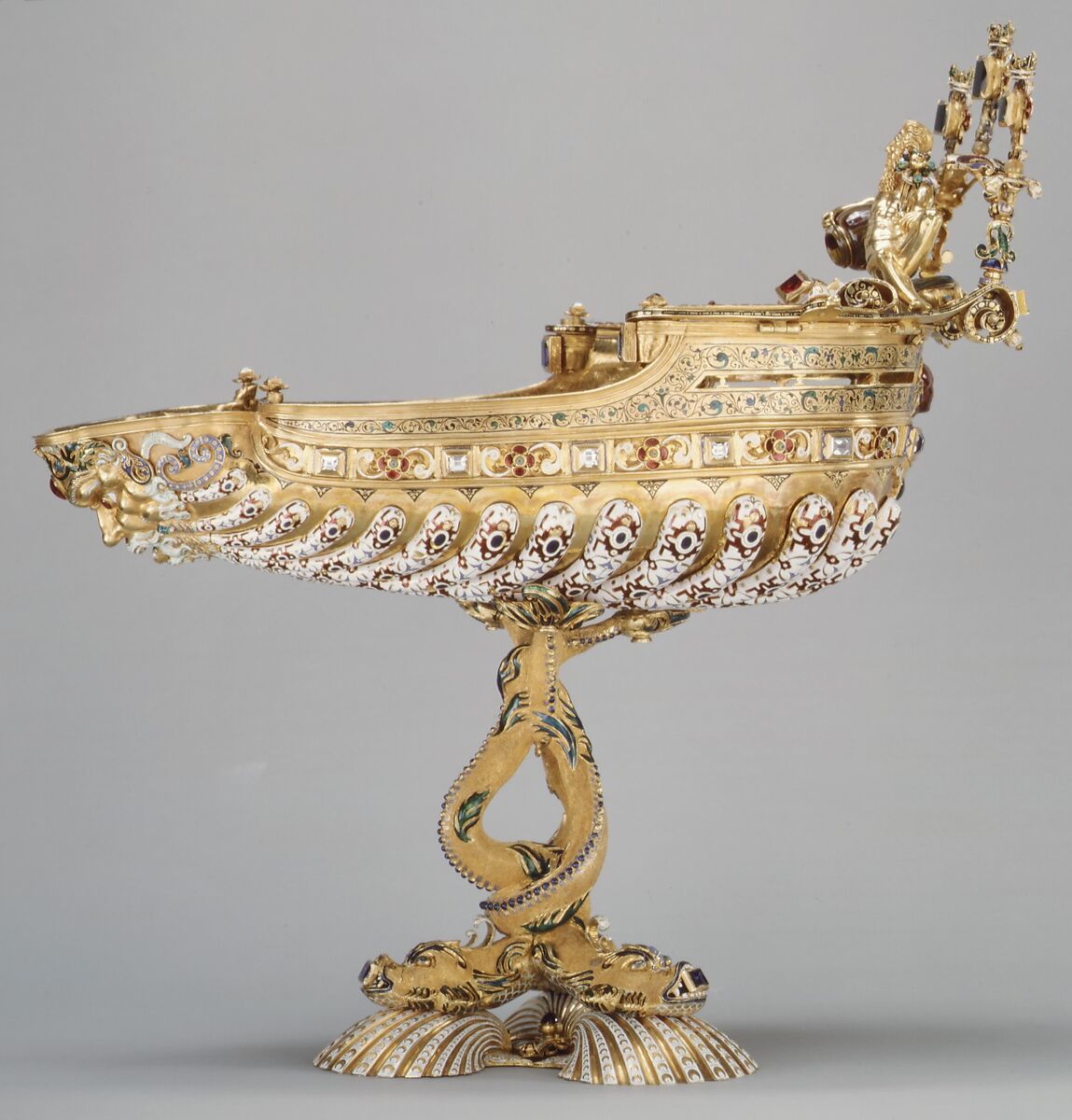 Cup, Gold, partly enameled and set with diamonds, emeralds, rubies, pearls, sardonyx, and glass, European