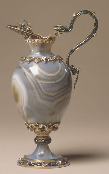 Ewer, Sardonyx with enameled gold mounts set with diamonds, European 