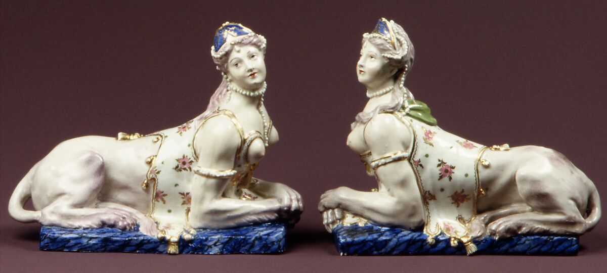 Pair of sphinxes, Bristol (British), Hard-paste porcelain, British, Bristol 