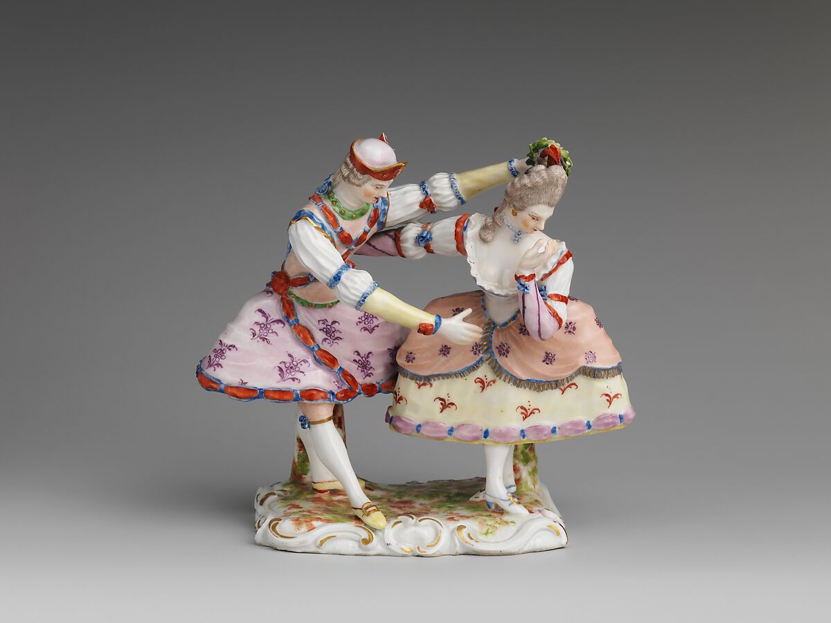 Two dancers, Ludwigsburg Porcelain Manufactory (German, 1758–1824), Hard-paste porcelain decorated in polychrome enamels, gold, German, Ludwigsburg 