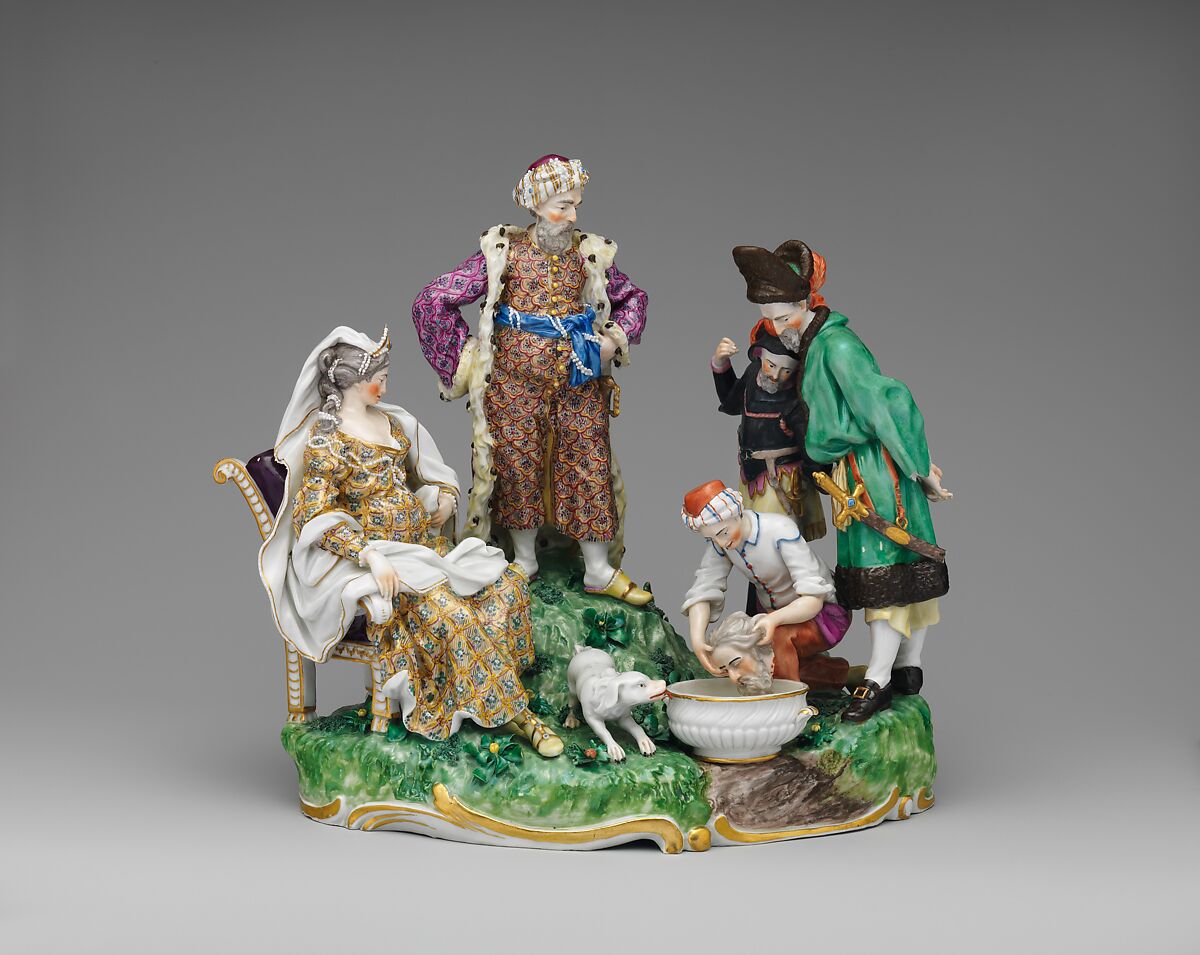 Tomyris with the Head of Cyrus, Frankenthal Porcelain Manufactory (German), Hard-paste porcelain decorataed in polychrome enamels, gold, German, Frankenthal 